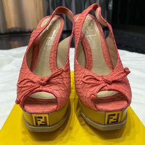 Fendi Python Sling Back Pumps Size 39.5 Coral